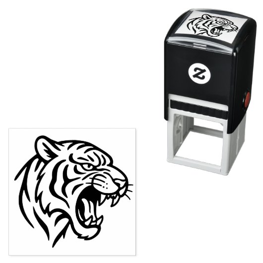 Snarling Tiger Profile Zelfinktende Stempel (In situ)