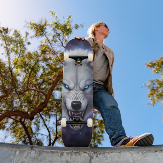 Snarling white wolf head Skateboard  (Buiten 1)
