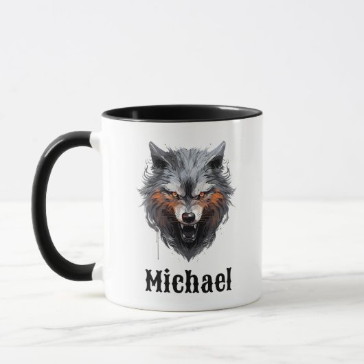 Snarling Wolf Personalized Coffee Cup Mok (Links)