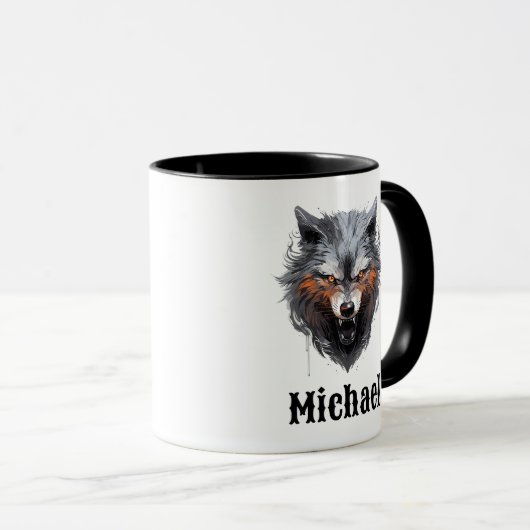 Snarling Wolf Personalized Coffee Cup Mok (Voorkant rechts)