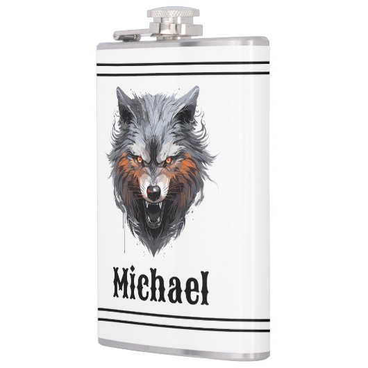 Snarling Wolf Personalized Heupfles (Links)