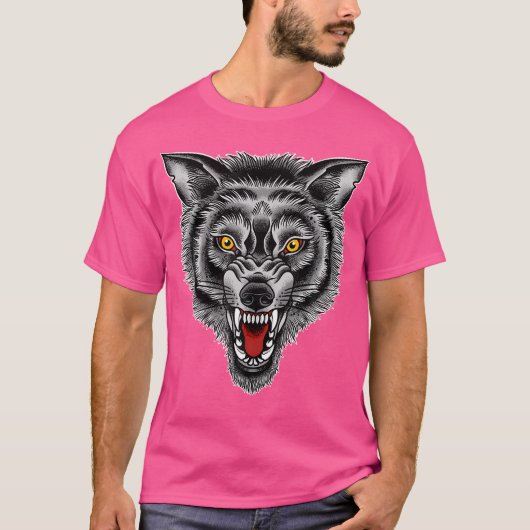 Snarling Wolf Tattoo Amerikaans Traditioneel Tatto T-shirt (Voorkant)
