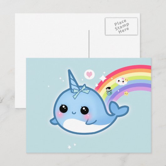 Snarwaliteit van Cute kawaii met regenboog en spar Briefkaart (Voorkant / Achterkant)