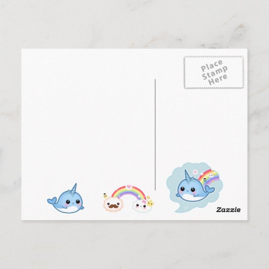 Snarwaliteit van Cute kawaii met regenboog en spar Briefkaart (Achterkant)