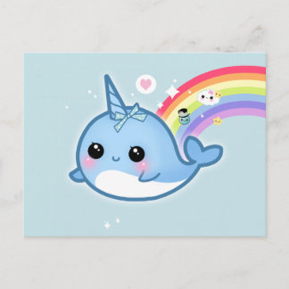 Snarwaliteit van Cute kawaii met regenboog en spar Briefkaart