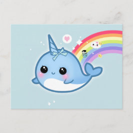 Snarwaliteit van Cute kawaii met regenboog en spar Briefkaart