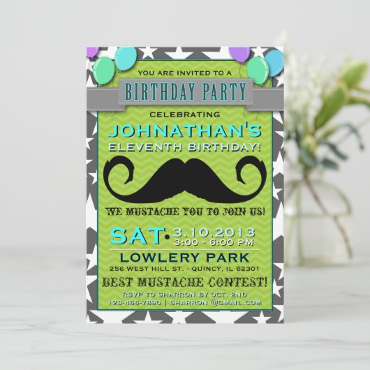 Snavel Bash Chevron Verjaardagsfeest Uitnodiging (Staand voorkant)