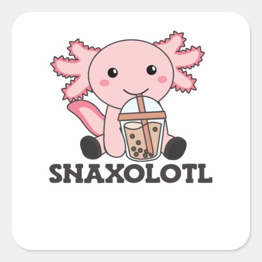 Snaxolotl Axolotl Bubble Tea Lovers Sweet Animals Vierkante Sticker (Voorkant)