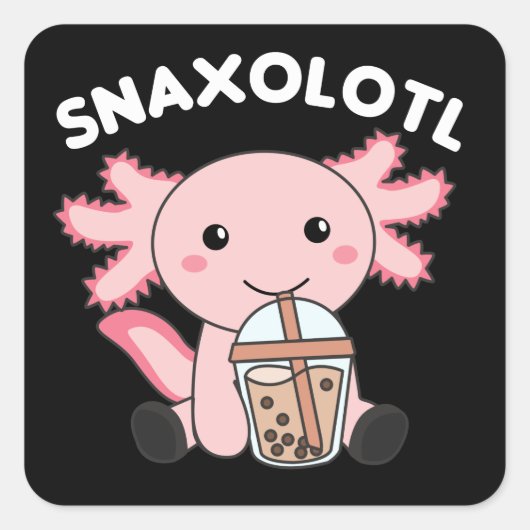 Snaxolotl Axolotl Bubble Tea Lovers Sweet Animals Vierkante Sticker (Voorkant)