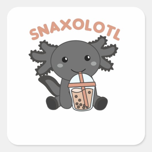 Snaxolotl Axolotl Bubble Tea Lovers Sweet Animals Vierkante Sticker (Voorkant)