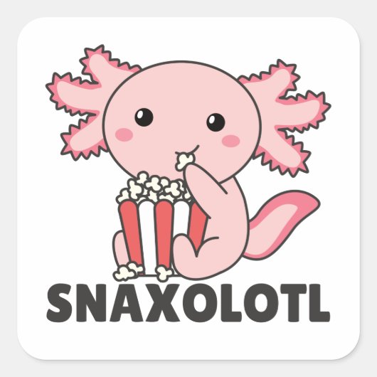 Snaxolotl Axolotl Lovers Sweet Animals Popcorn Squ Vierkante Sticker (Voorkant)