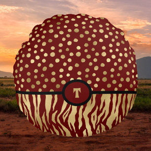 Snazzy Animal Print geïnspireerd Gold Brown en Bla Rond Kussen