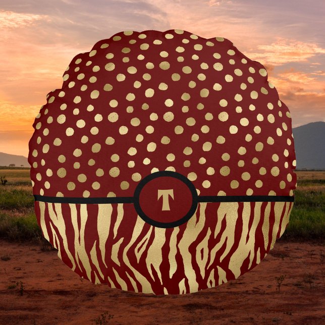 Snazzy Animal Print geïnspireerd Gold Brown en Bla Rond Kussen (Creator heeft geüpload)