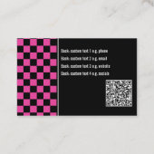 Snazzy Cerise / Zwart Geruite Eigen Tekst, QR, Log Visitekaartje (Achterkant)