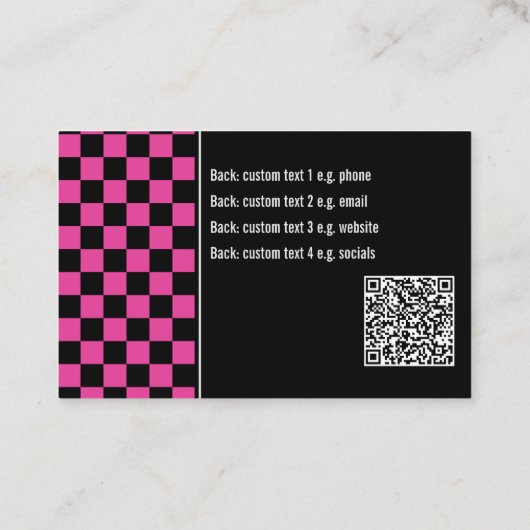 Snazzy Cerise / Zwart Geruite Eigen Tekst, QR, Log Visitekaartje (Achterkant)