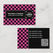 Snazzy Cerise / Zwart Geruite Eigen Tekst, QR, Log Visitekaartje (Voorkant / Achterkant)