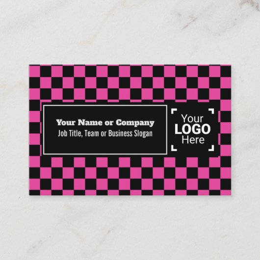 Snazzy Cerise / Zwart Geruite Eigen Tekst, QR, Log Visitekaartje (Voorkant)