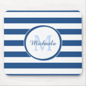 Snazzy Deep Blue Solid Stripes Name en Monogram Muismat (Voorkant)