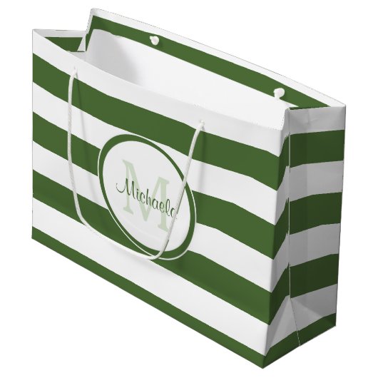 Snazzy Deep Green Monogram met vetstrepen Large Cadeautasje (Voorkant Gekanteld)