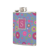 Snazzy Pink en Blue Flower Pattern Monogram Heupfles (Links)