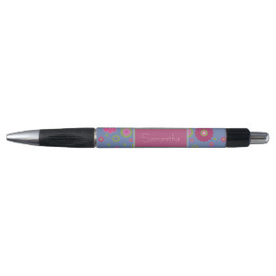 Snazzy Pink en Blue Flower Pattern Personalized Pen