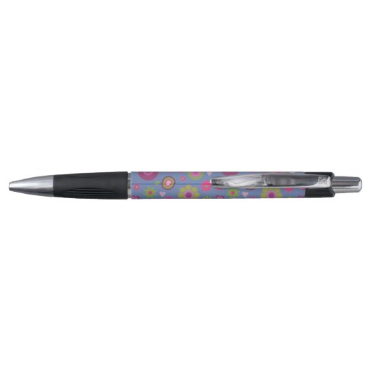 Snazzy Pink en Blue Flower Pattern Personalized Pen (Achterkant)
