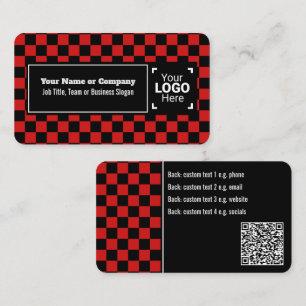 Snazzy rood / zwart geruite eigen tekst, QR, Logo Visitekaartje