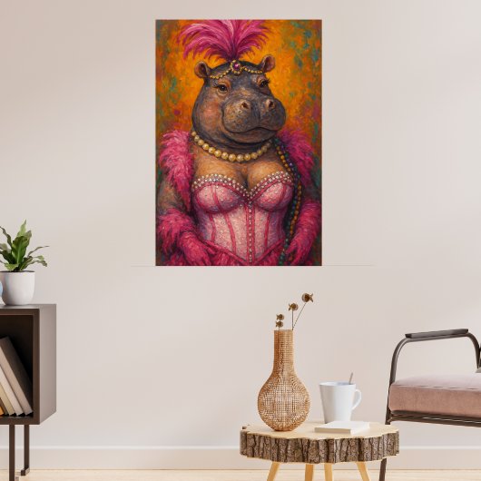 Snazzy Vrouw Hippo Portret Mardi Gras Poster (Woonkamer 3)