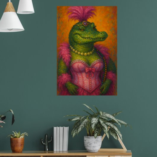 Snazzy Vrouw Krokodillenportret Mardi Gras Poster (Woonkamer 1)