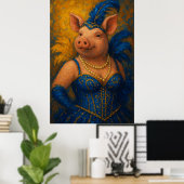 Snazzy Vrouw Varkensportret Mardi Gras Poster (Thuiskantoor)