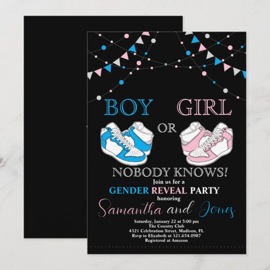 Sneaker Ball Geslacht Blauw of Roze Sneaker Kaart (Voorkant / Achterkant)