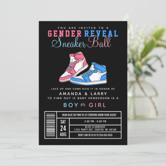 Sneaker Ball Geslacht Blauw of Roze Sneaker Kaart (Staand voorkant)