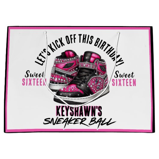 Sneaker Ball Pink & Black Glitter Verjaardag Groot Cadeauzakje (Voorkant)