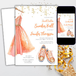Sneaker Ball Sweet 16 Peach en Gold Glitter Kaart