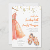 Sneaker Ball Sweet 16 Peach en Gold Glitter Kaart (Voorkant)