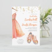 Sneaker Ball Sweet 16 Peach en Gold Glitter Kaart (Staand voorkant)