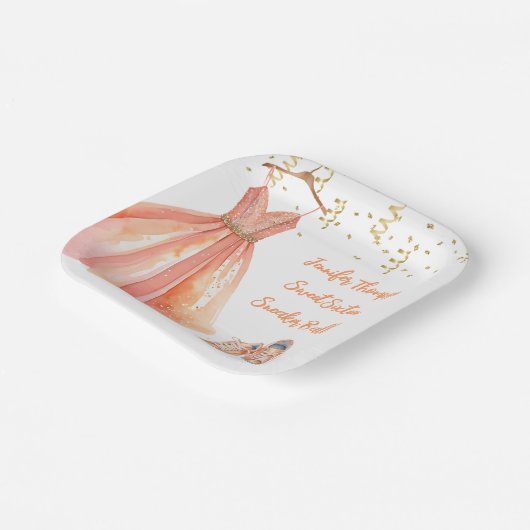 Sneaker Ball Sweet 16 Peach & Gold Glitter Papieren Bordje (Gebogen)