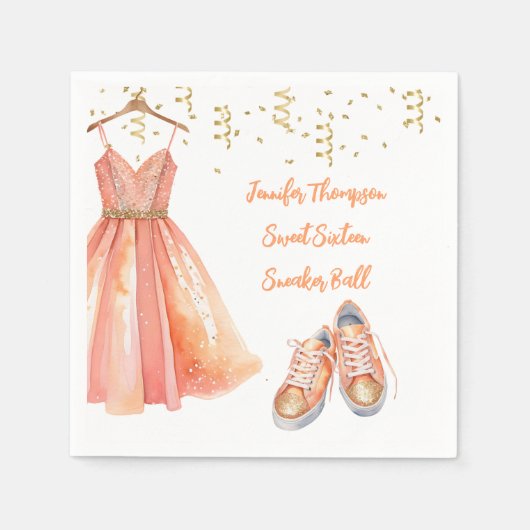 Sneaker Ball Sweet 16 Peach & Gold Glitter Servet (Voorkant)