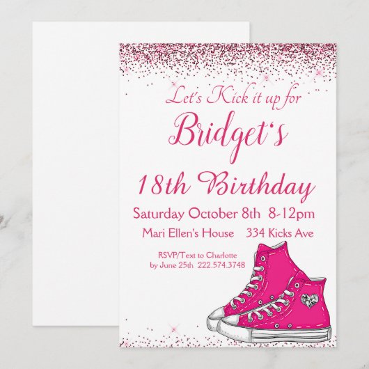 Sneaker Verjaardag, Glitter Kaart (Voorkant / Achterkant)