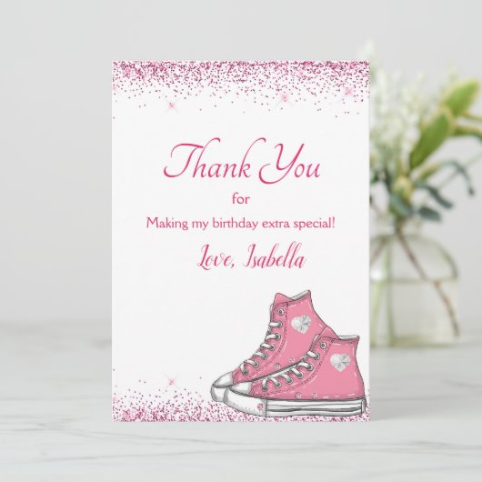 Sneaker Verjaardag, Glitter Sweet 16 Bedankkaart (Staand voorkant)