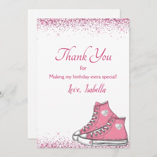 Sneaker Verjaardag, Glitter Sweet 16 Bedankkaart (Voorkant / Achterkant)