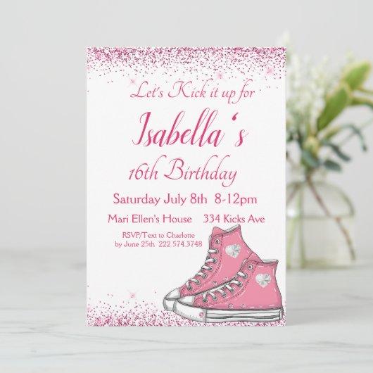 Sneaker Verjaardag, Glitter Sweet 16 Kaart (Staand voorkant)