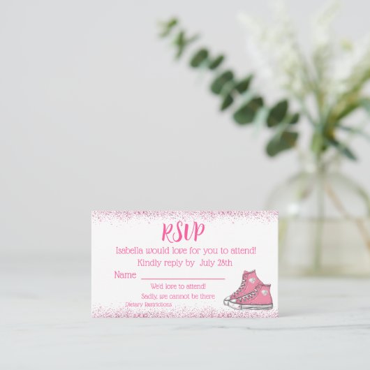 Sneaker verjaardag, Glitter Sweet 16 RSVP, Visitekaartje (Staand voorkant)
