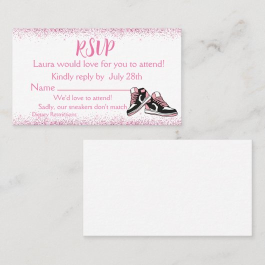 Sneaker verjaardag, Glitter Sweet 16 RSVP, Visitekaartje (Voorkant / Achterkant)