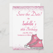 Sneaker Verjaardag, Glitter Sweet 16 Save The Date (Voorkant / Achterkant)
