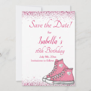 Sneaker Verjaardag, Glitter Sweet 16 Save The Date