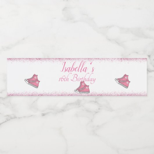 Sneaker Verjaardag, Glitter Sweet 16 Waterfles Etiket (Enkel label)
