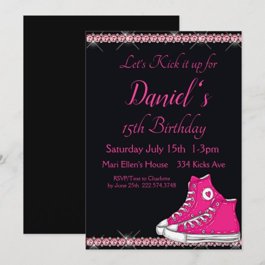 Sneaker Verjaardag, Roze Bling Kaart (Voorkant / Achterkant)