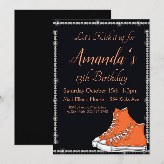 Sneaker Verjaardag, Sinaasappel Sneakers, Diamonds Kaart (Voorkant / Achterkant)