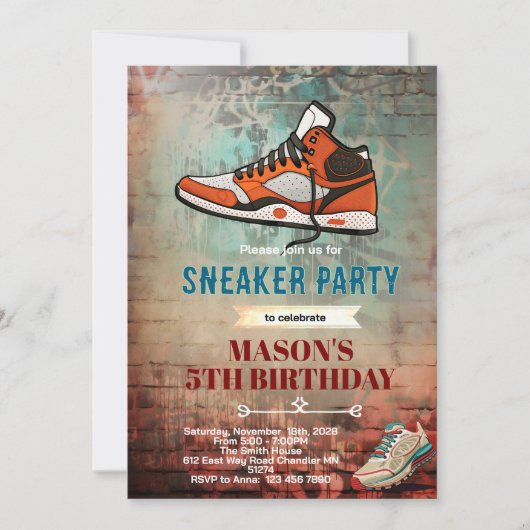 Sneaker verjaardagsfeest uitnodiging (Voorkant)